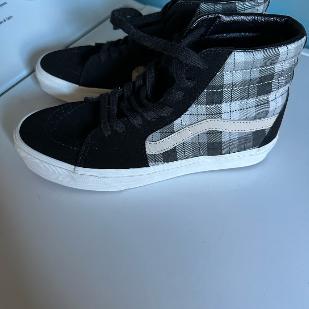 Vans Black and Plaid High-Top Sneakers